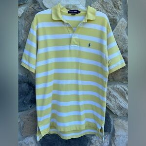 Ralph Lauren Polo Golf Shirt Sz L Yellow White Stripe Preppy Outdoor Performance